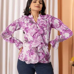 Tilton Women Floral Printed Mandarin Collar Regular Fit Top-image-37