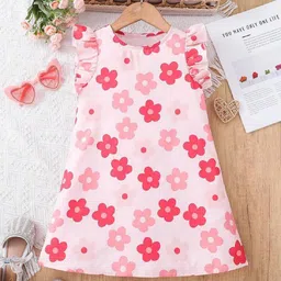 White World Girls Floral Printed Flutter Sleeve A-Line Dress-image-21