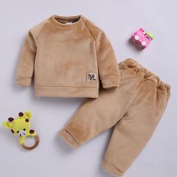Moms Love Infant Boys Ribbed Velvet-Finish Pure Cotton Sweatshirt With Joggers-image-9
