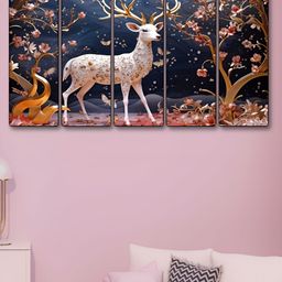 Myntra Elegant Homes Blue & Brown 5 Pieces Wooden Deer Birds & Animals Wall Art-image-1