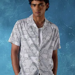 Flying Machine Men Cuban Collar Abstract Printed  Casual Shirt-image-37