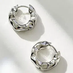 FIMBUL Silver-Plated Textured Circular Shaped Hoop Earrings-15