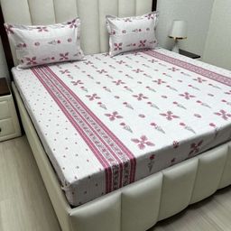 Pure Decor Pink & White Ethnic Motifs Queen Bedsheet with 2 Pillow Covers-image-92
