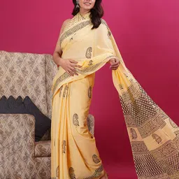 Vanedik Ethnic Motifs Printed Mulmul Cotton Block Print Saree image 4