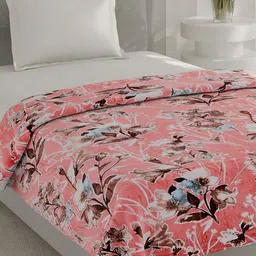 Monte Carlo Pink & Black Floral Printed AC Room 240 GSM Single Bed Blanket-image-45