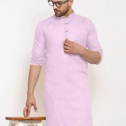 Men Solid Straight Kurta (Pink)-image-72