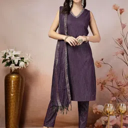 Stylum Women Striped Regular Mirror Work Kurta with Trousers & With Dupatta-54