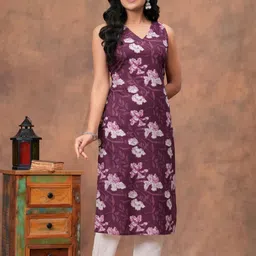 HERE&NOW Women Burgundy Cotton Kurtas-picture-38