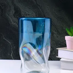 Myntra Elegant Homes Blue & Grey Wave Textured Glass FlowerVases-image-58