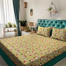 KLOTTHE Kids Green Pure Cotton 400 TC Fitted King Double Bedsheet Set 2.50m x 2.25m-image-51