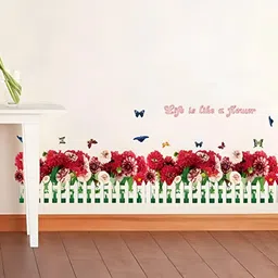 INDIAN ROYALS Red & Green Floral Printed Self-Adhesive & Durable Wall Sticker-18