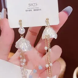 SZN KoreanEarring417 Gold-Plated Contemporary Shaped Pearls Drop Earrings-89