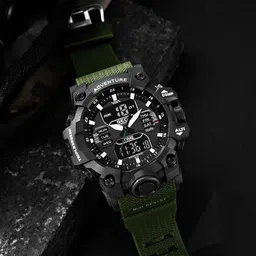 V2A Men Dial & Textured Straps Analogue and Digital Watch V2A-CS-1730-Grn-Blk-0