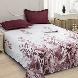 Story@home White Floral Printed 240 TC Microfiber Queen Bedsheet with 2 Pillow Covers-image-33