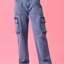 V-Mart Girls Regular Fit Mid-Rise Light Fade Cargo Jeans-28