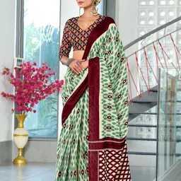 DIVASTRI Ethnic Motifs Printed Block Print Saree with Blouse Piece-picture-50