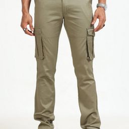NEVER NEUD Men Relaxed Cargos Trousers-image-80