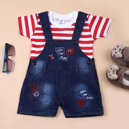 V-Mart Infant Boys Embroidered Pure Cotton Dungaree With T-Shirt-image-63