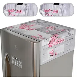 LooMantha 3 Pcs Grey & Pink Printed Fridge Top Cover With Handles-21