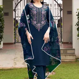 ATOXIC Women Floral Embroidered Regular Thread Work Kurta with Trousers & With Dupatta-picture-0