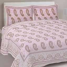 FrionKandy Living Pink & Black Printed Cotton 180 TC King Bedsheet With 2 Pillow Covers-image-5