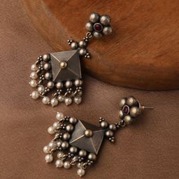 VENI 92.5 Silver-Plated Beaded Contemporary Oxidised Drop Earrings-27