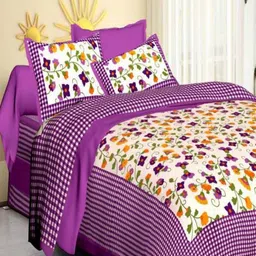 Aura White & Yellow Floral Printed 144 TC Cotton Queen Bedsheet Set 2.10 m x 2.30 m-image-82