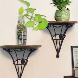 Decorcity 2 Pcs Wood & Iron Wall Hanging Floating Planter Shelf-25