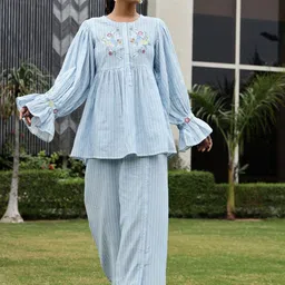 CRAFTED FOR YOU Striped Round Neck Pure Cotton Tunic & Palazzos-picture-17
