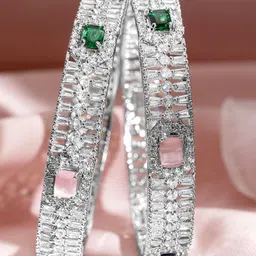 Rubans Set Of 2 Rhodium-Plated Gemstone & Cubic Zirconia-Studded Bangle image 2