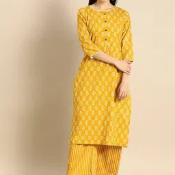THE FAB FACTORY Floral Printed Round Neck Straight Kurta With Trousers-picture-8