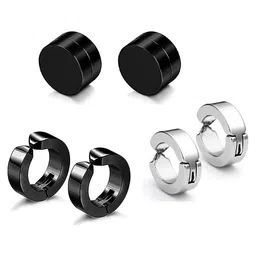Teeragaj Unisex Set Of 3 Stainless Steel Circular Shaped Hoop Earrings-picture-2
