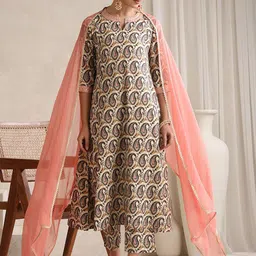 Khushal K Floral Printed Beads And Stones Anarkali Kurta With Palazzos & Dupatta-56