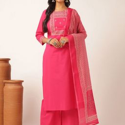 KALINI Women Embroidered Regular Pure Cotton Kurta with Palazzos & With Dupatta-picture-36