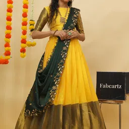 Fabcartz Woven Design Semi-Stitched Zari Lehenga & Unstitched Blouse With Dupatta-image-23