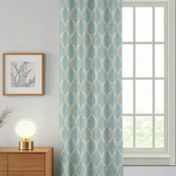 AADI TRADERS Unisex Blue Ethnic Motifs Breathable Door Ripple Fold Curtain-21