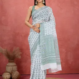 Jevi Prints Floral Pure Cotton Block Print Saree-picture-32