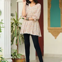 SZN Women Floral Print Puff Sleeve Ethnic Cotton Top-57