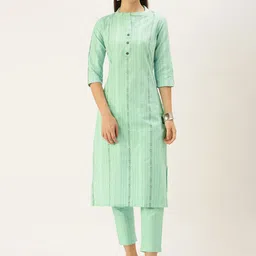 HRITIKA Women Striped Regular Kurta with Trousers-15