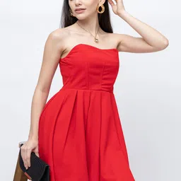 7OUNCE Women Red Solid Strapless Fit & Flare Party Dress-picture-11