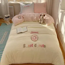 JC HOME Pink & Beige Solid Polycotton 4 Piece Double King Regular Bedding Set-picture-31