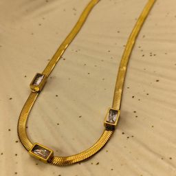 RaasRani Stainless Steel Gold-Plated Cubic Zirconia Studded Necklace-53