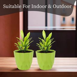 Kuber Industries 2Pc Red & Green Barfi Pattern Durable Plastic Planters image 5