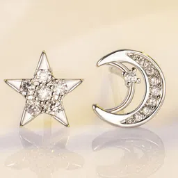 MYKI Silver-Plated Stainless Steel Cubic Zirconia Studded Star Shaped Studs-48