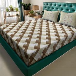 KLOTTHE Brown Geometric 400 TC King Bedsheet with 2 Pillow Covers-picture-10