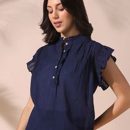 DL Woman Solid Textured Sleeveless Round Neck Ruffle Top-image-51