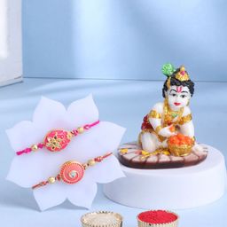 Floweraura Set of 2 Meenakari Rakhi With Lord Bal Gopal Krishna Idols Showpiece Gift Set-image-61