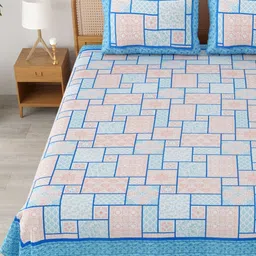 MAFATLAL Sanskriti Blue Ethnic Motifs Printed Cotton 144 TC King Bedsheet Set 2.35m X 2.7m-image-87