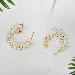 Adwitiya Collection Gold-Plated Crystals & Pearls Beaded Semi Circular Half Hoop Earrings-image-25