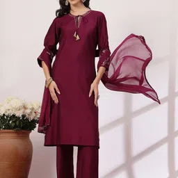 Nayam By Lakshita Ethnic Motifs Embroidered Sequinned Kurta with Palazzo & Dupatta-picture-2